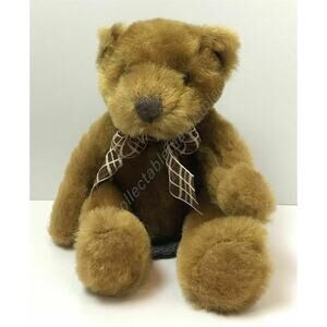 Russ Berrie 6" Seated Golden Brown Teddy Bear Named Midas w/Brown Bow